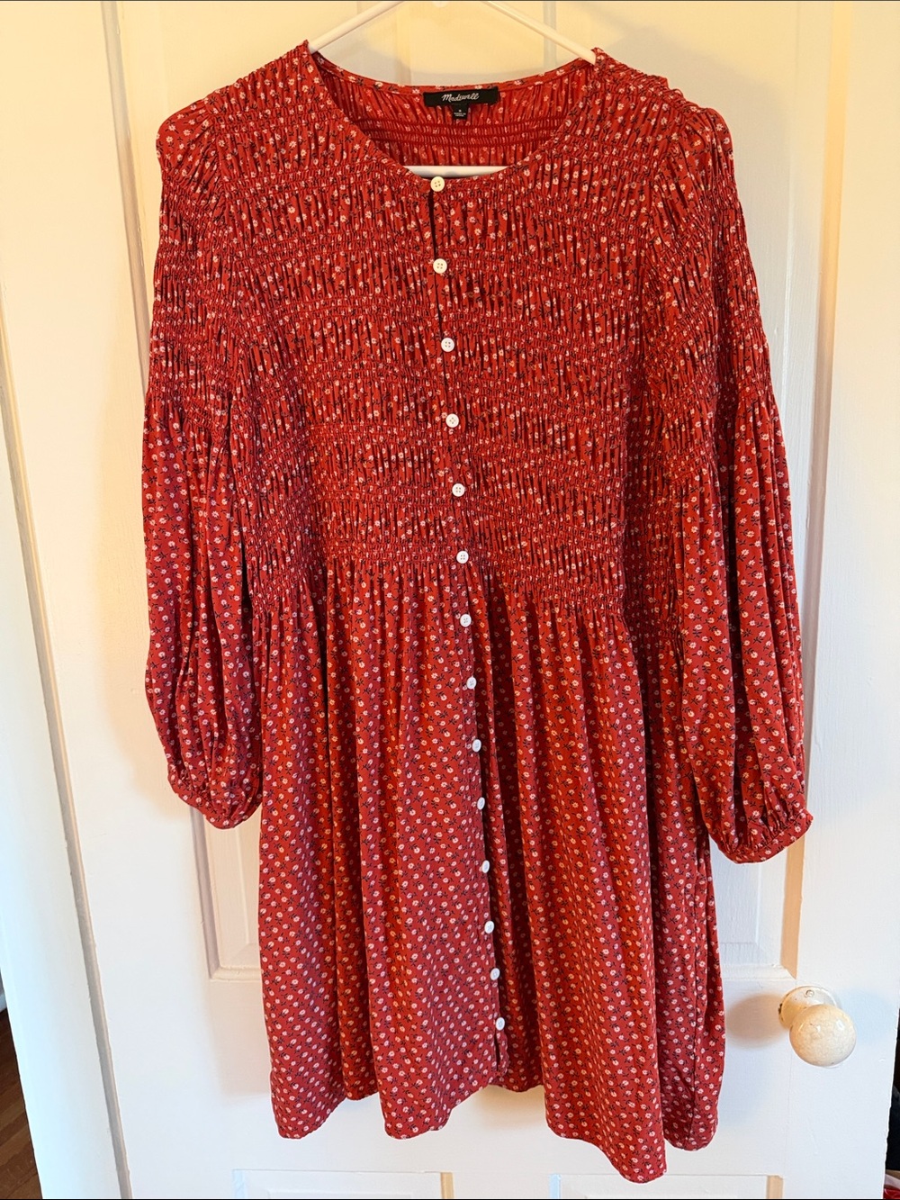 Madewell Button-Front Smocked Dress with Tiny floral Print Sz S